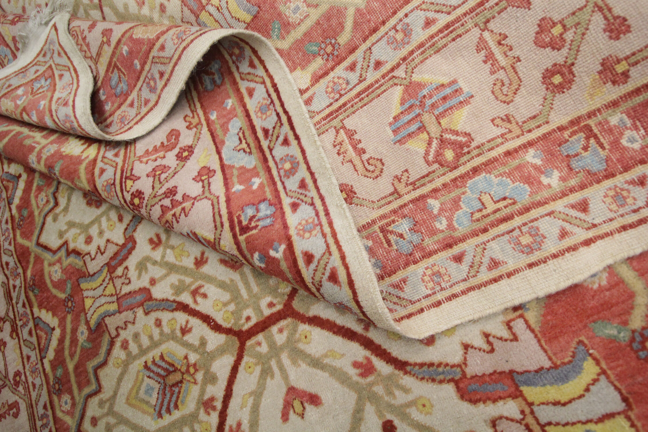 Vintage turkish, oriental orange cream wool rug- 154x244cm