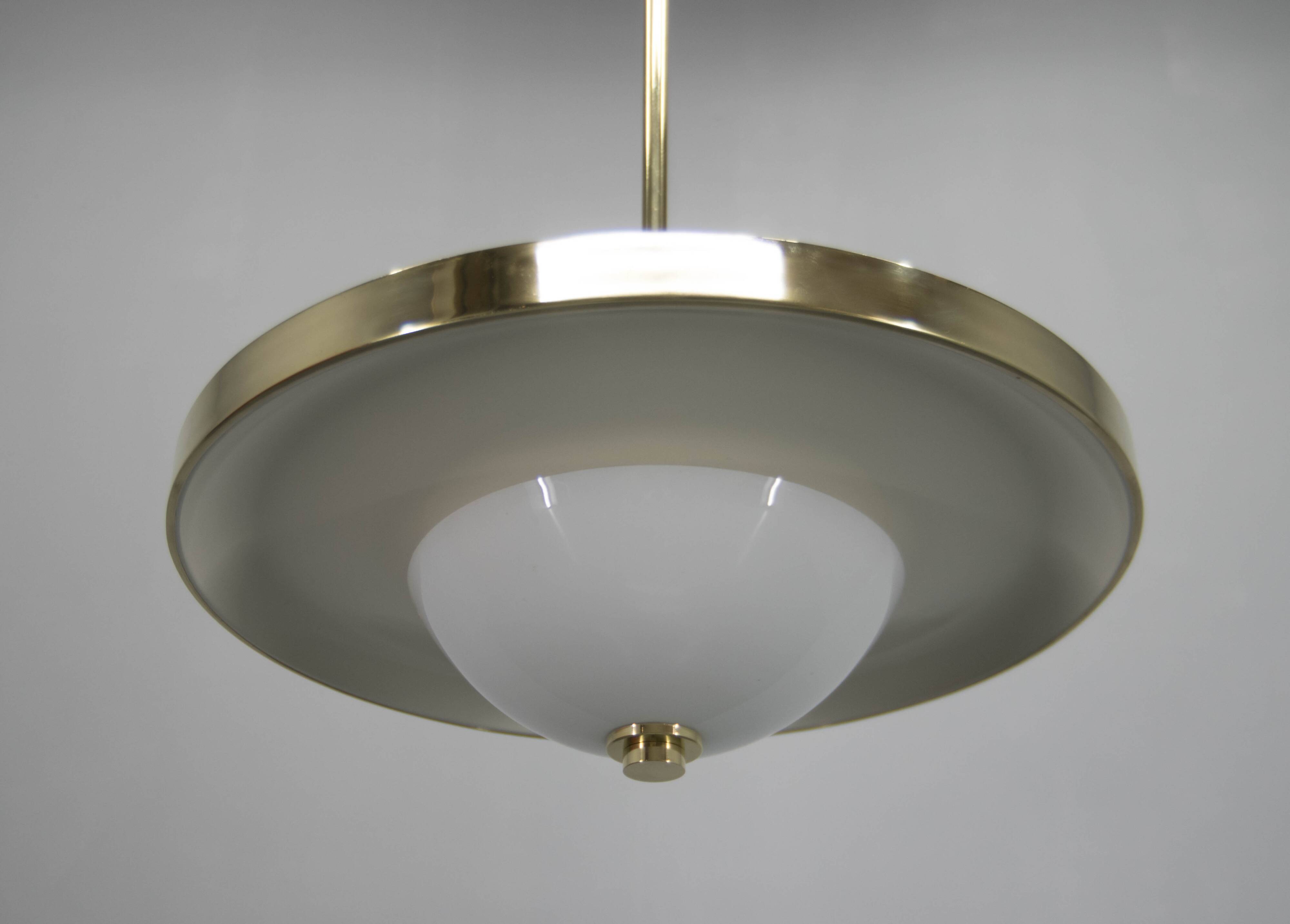 Bauhaus Brass Chandelier by Franta Anyz, 1930, Restored