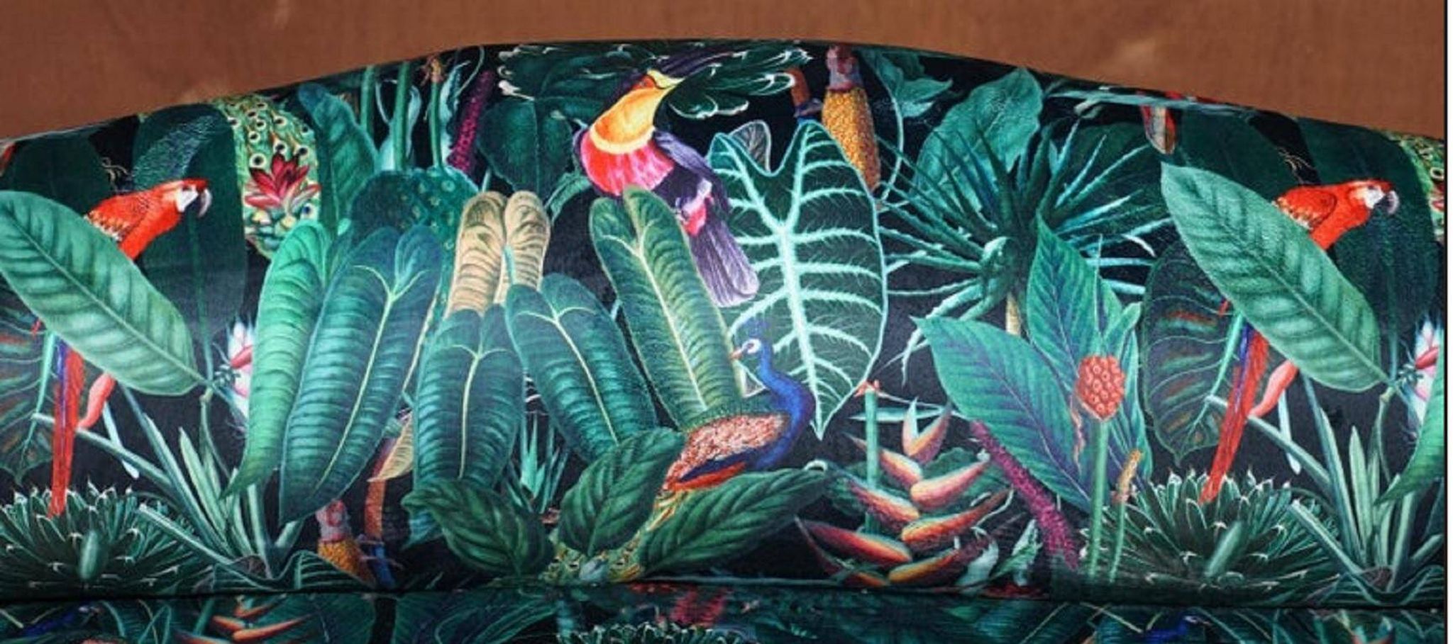 Vintage mini canapé in Birds of Paradise fabric