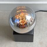 Mid Century Philips table lamp, silver mirror bulb cube light