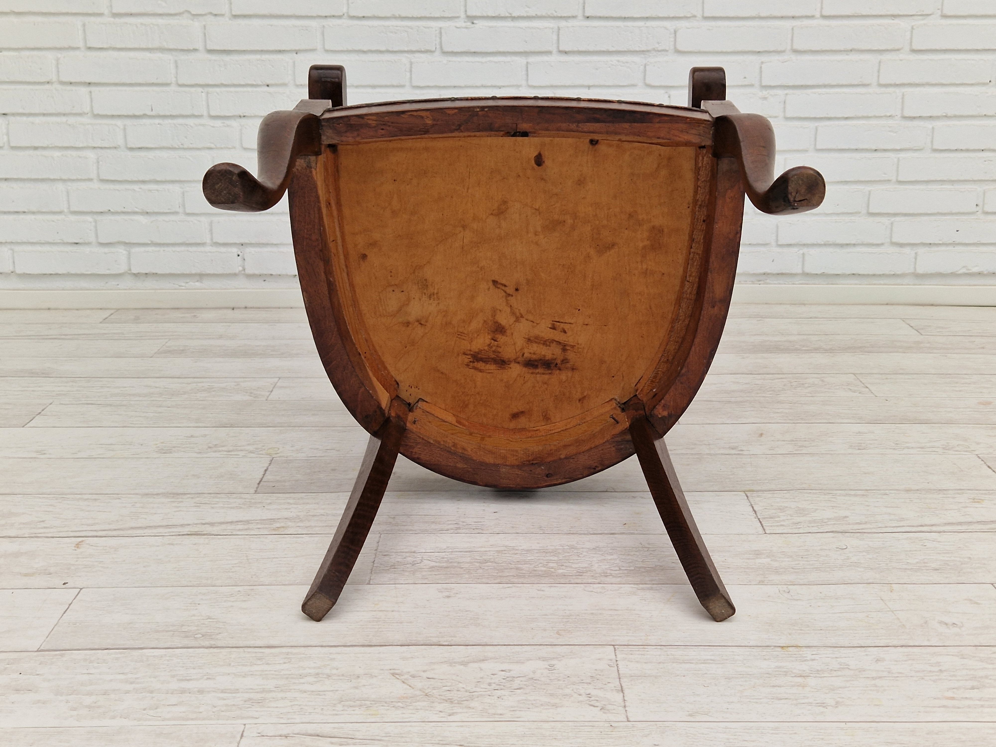 Scandinavian armchair, original condition, leather, oak wood, 1950s,