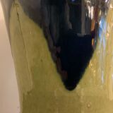 Vase en céramique émaillée évasé bleu, jaune vert