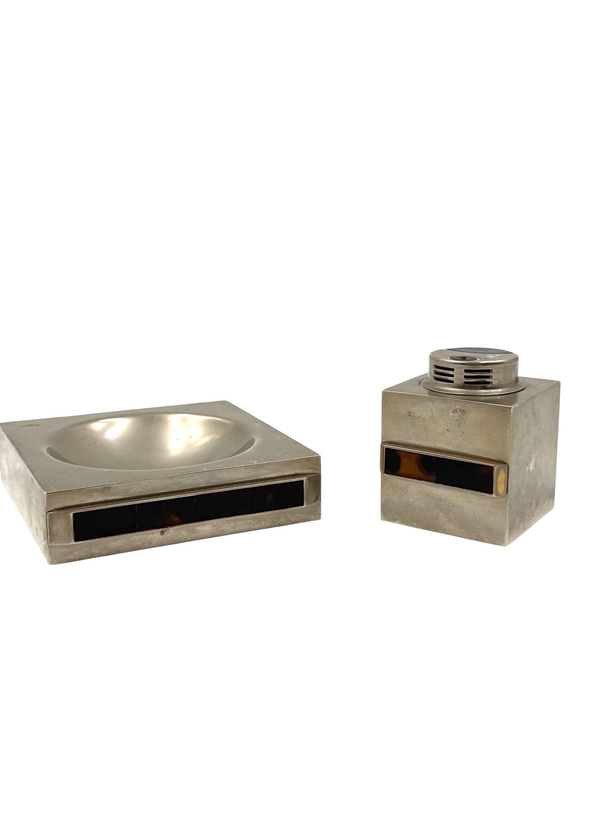 Table top smoking set, ashtray and table lighter, Italy 1970