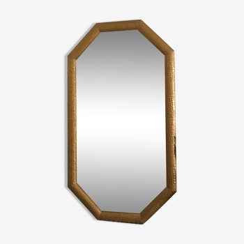 Miroir hexagonal cadre doré bois et stuc façon croco 50x90cm