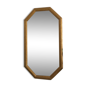 Miroir hexagonal cadre doré bois et stuc façon croco 50x90cm