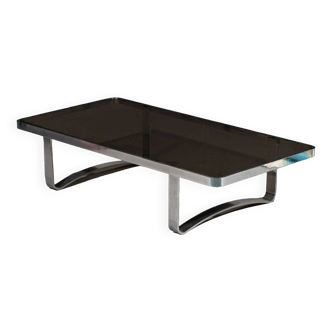 70's metal and smoked glass coffee table