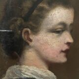 HST/P painting "Family portrait, Young woman" 19th century + frame