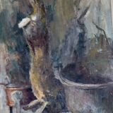 1960's Original Swedish Modernist Oil on Canvas " Study of Hunters Game Rabbit" by Johan Bladh