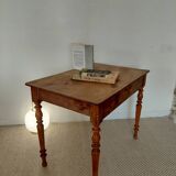 Old solid wood console - turned legs - drawer in chic country style