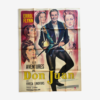 Affiche cinéma « Les Aventures de Don Juan » Errol Flynn 120x160cm 1960