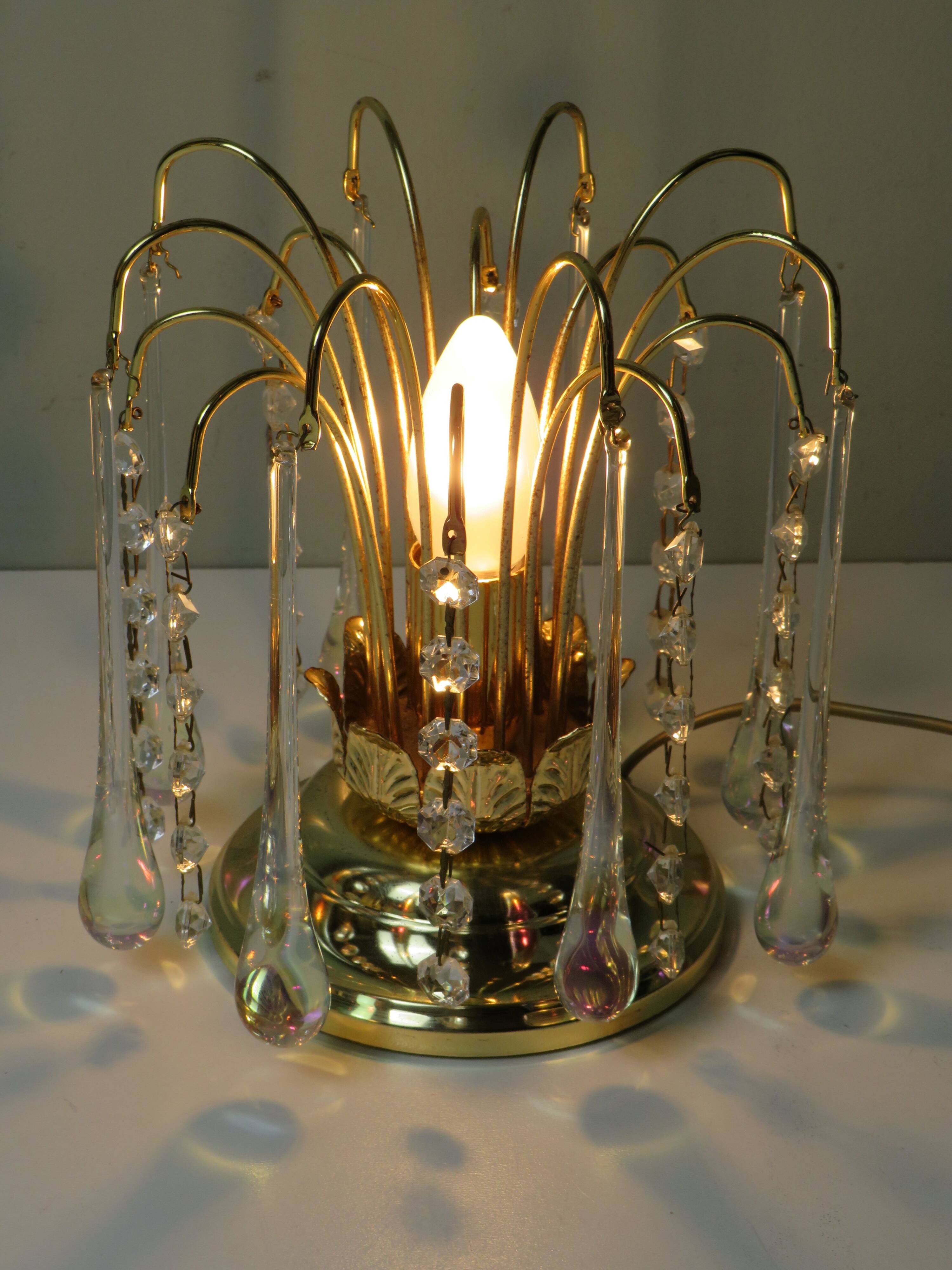 Massive Belgium vintage table lamp, brass and Murano beads