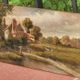 Antique Painting Signed and Dated Animated Landscape Oil Painting on Wood Panel
