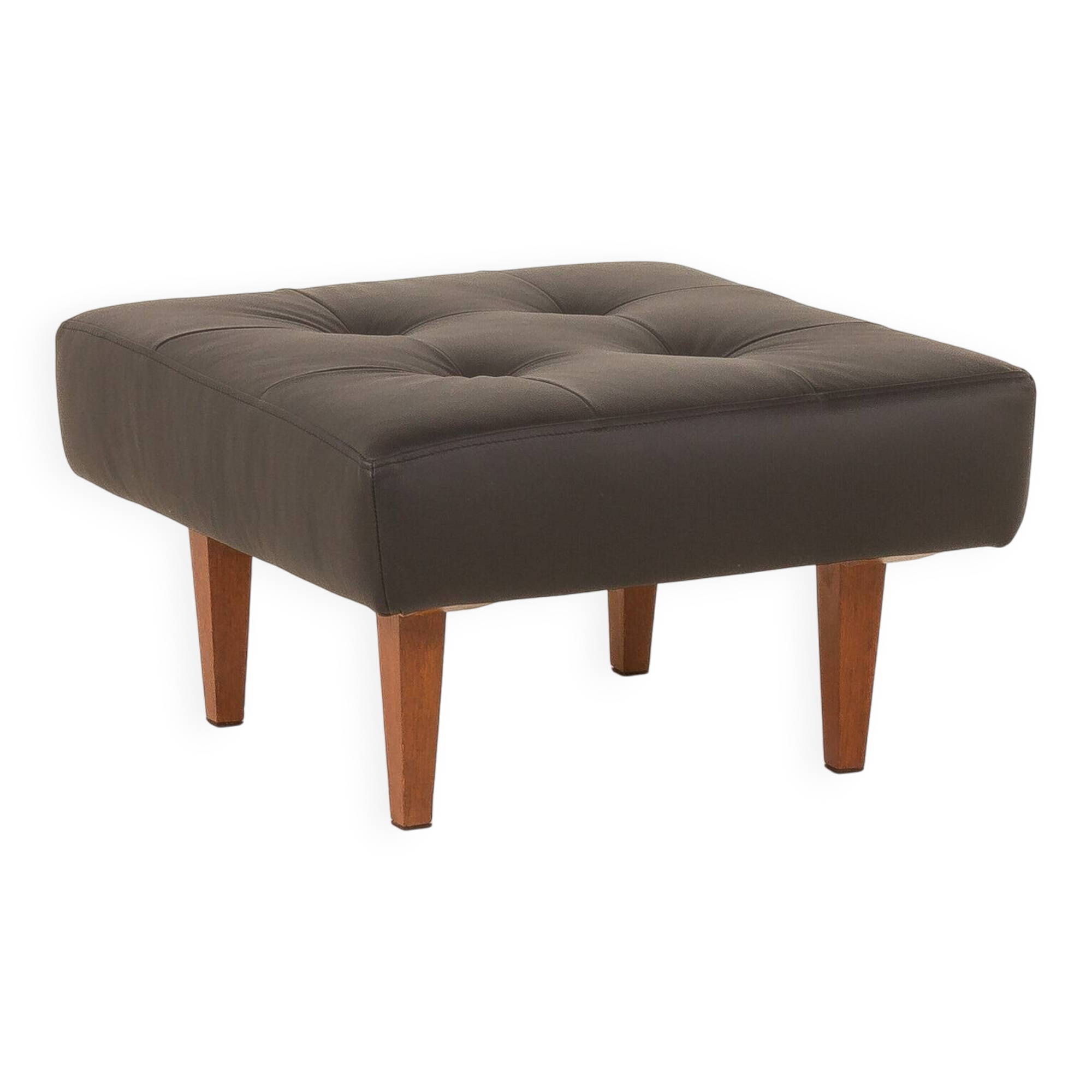 Mid century large ottoman in black leather, 1970s