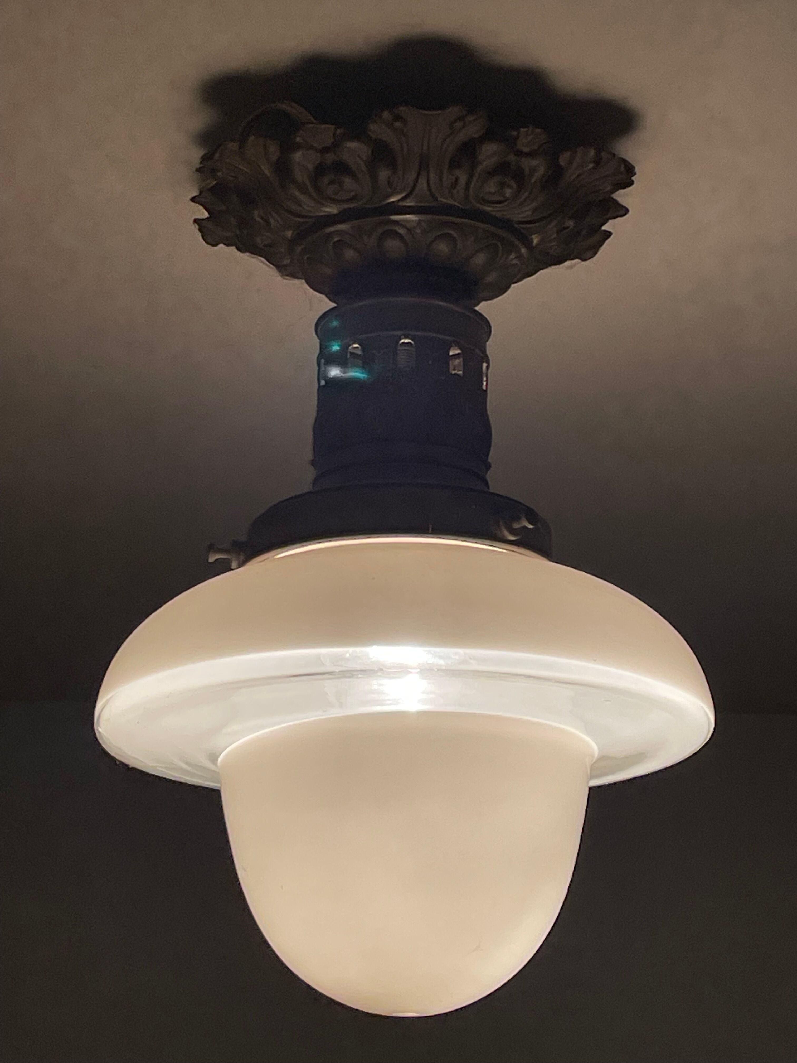 Chandelier Old Art Deco Ceiling Lamp Vintage Lamp Opaline circa 1930