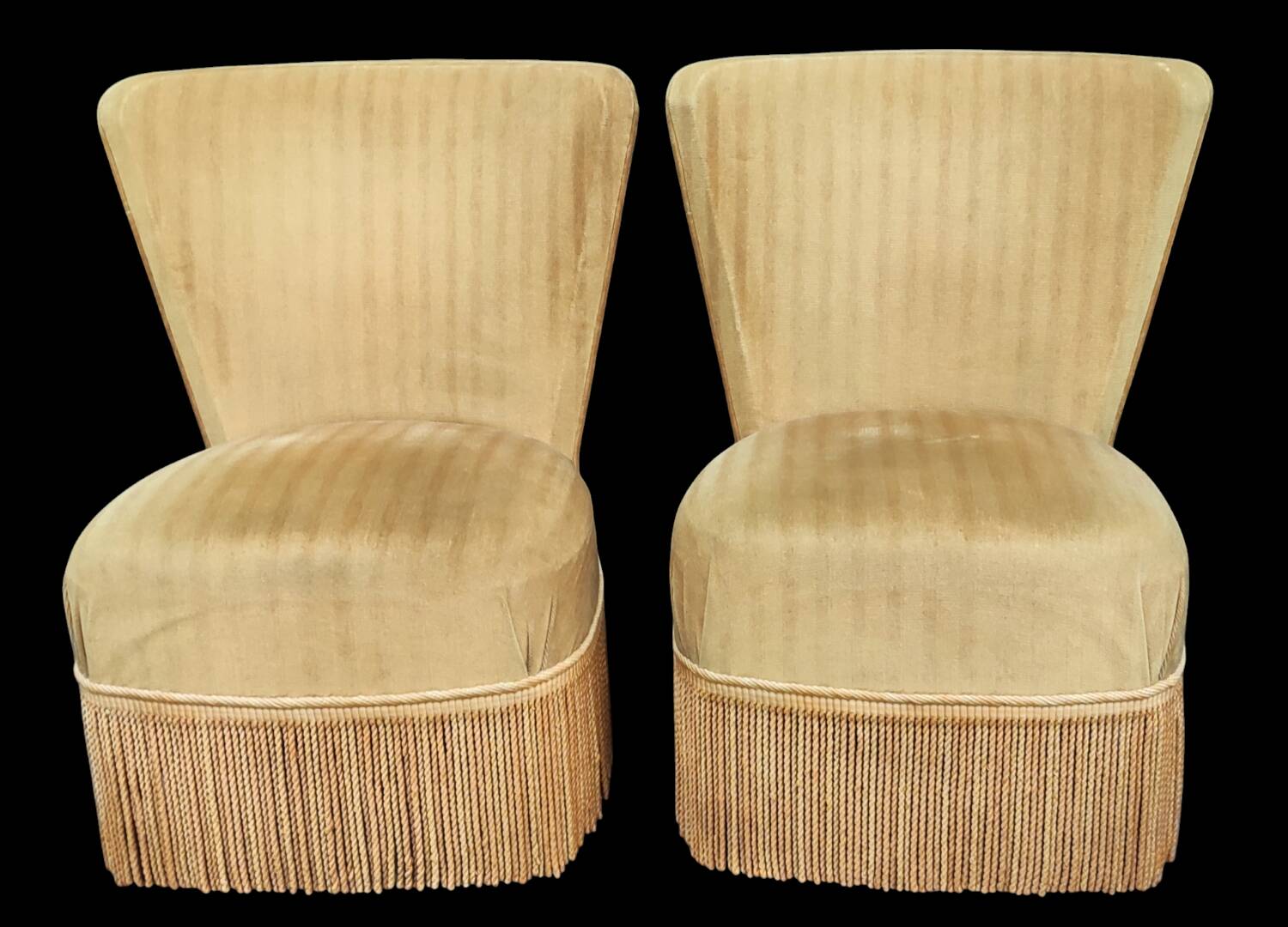 Pair of old toad armchairs with pouffe footrest