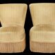 Pair of old toad armchairs with pouffe footrest