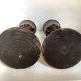 Pair of large twisted wooden candlesticks