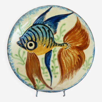 Ceramic fish dish, glazed terracotta signed Puigdemont, 1960s