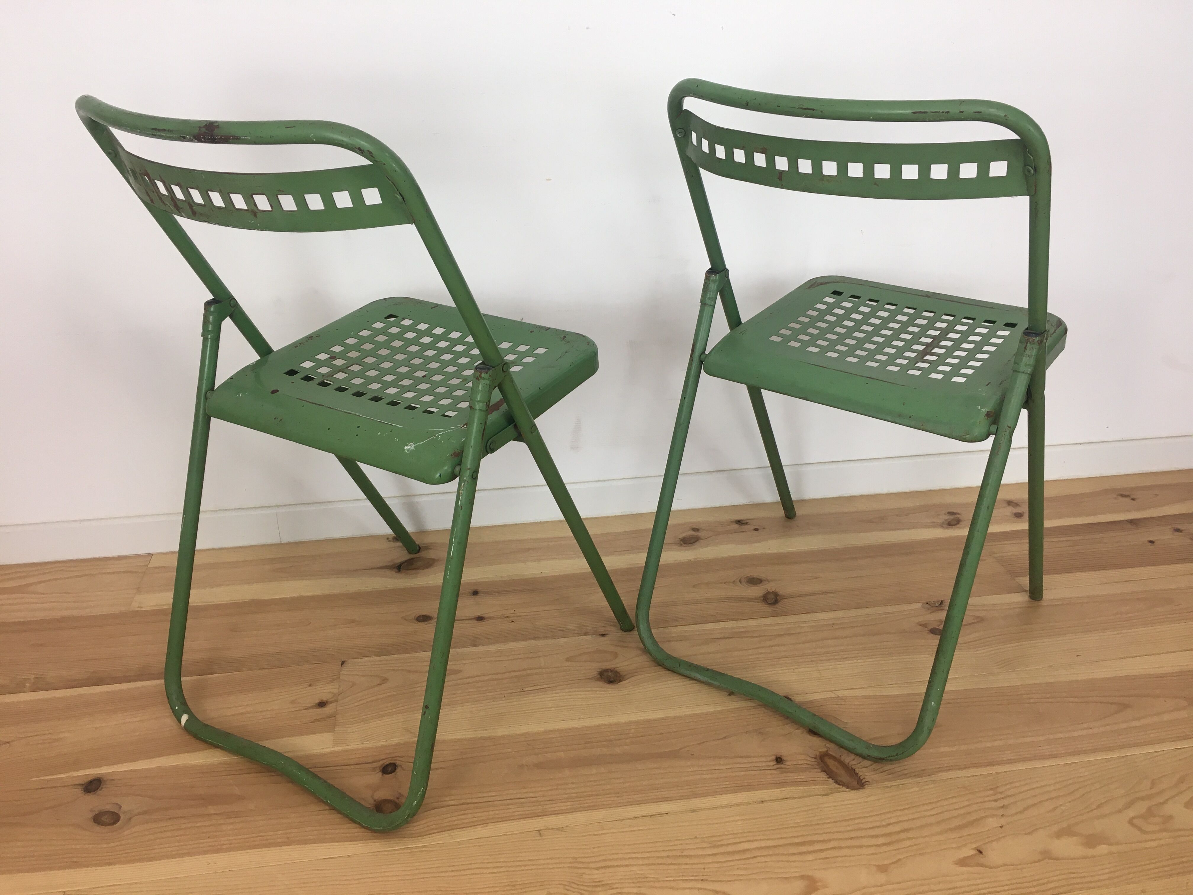 Industrial style metal terrace or garden chairs, folding