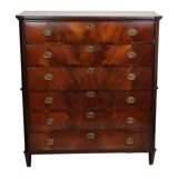Commode Chiffonnière Ancienne en Acajou Flammé sur Chêne XIXe Siècle