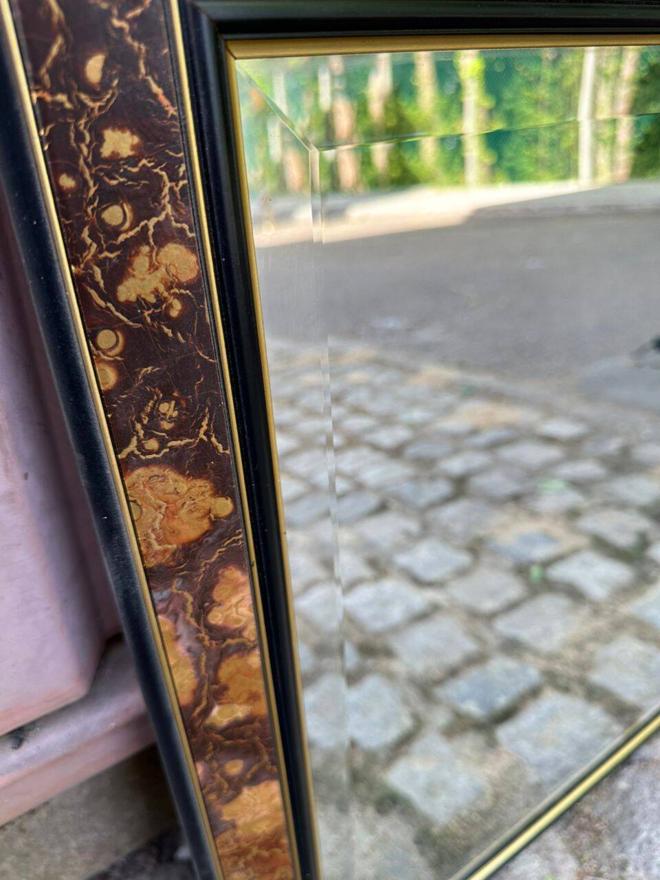 Miroir vintage biseauté doré Mid-Century 80x60cm