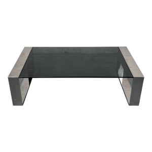 Table basse verre fumé et chrome