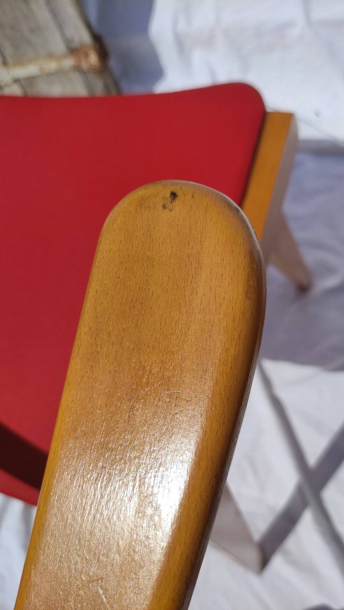 Pair of wooden armchairs and skaï foot compass of the 50s
