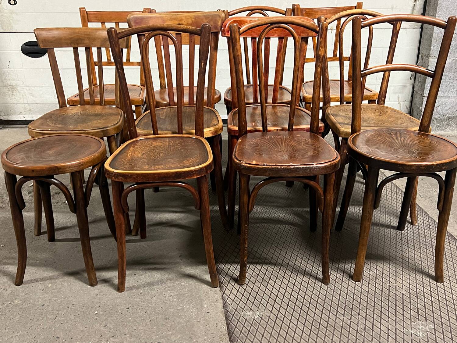 11 antique bistro chairs and a stool (thonet/Fischel/Baumann)