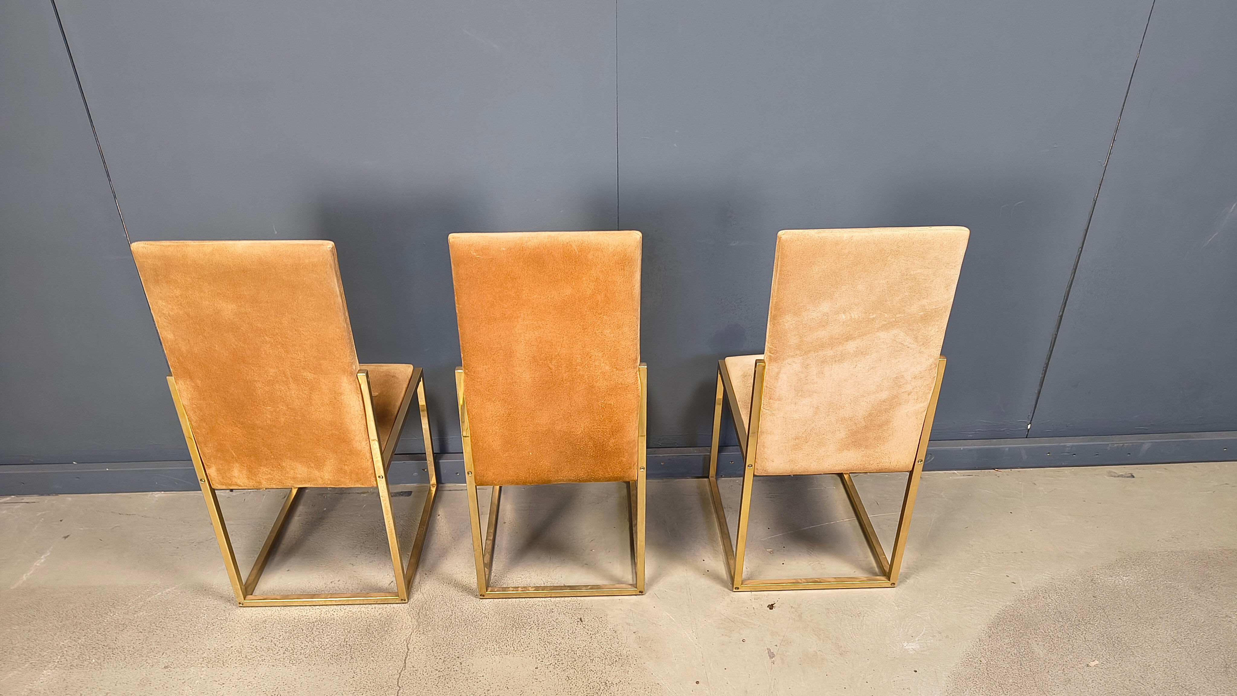 Vintage brass and alcantara dining chairs by Belgochrom, 1970s
