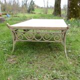 Pink marble and wrought iron coffee table