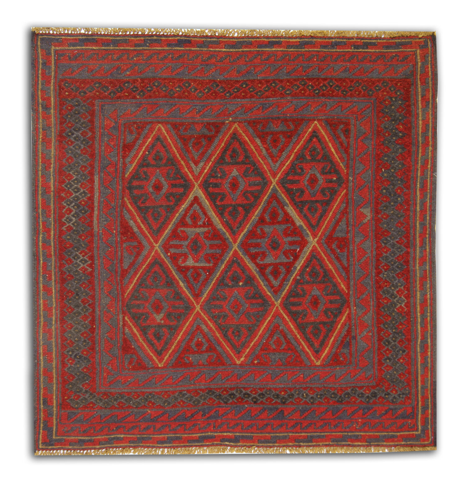 Handmade Vintage Rug Red Afghan Area Rug- 110x115cm