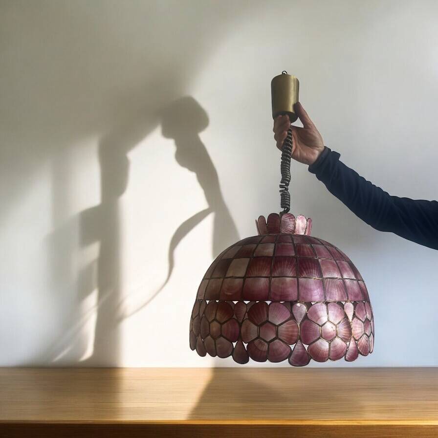 Vintage pink capiz shell chandelier/pendant lighting