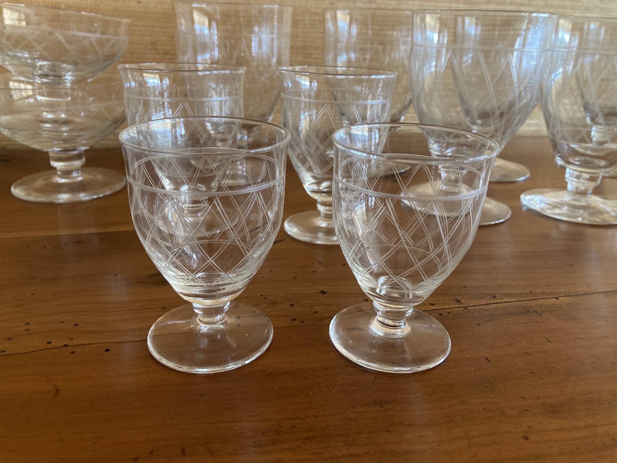 Art deco part of service of glasses and carafes 37 pieces circa 1940