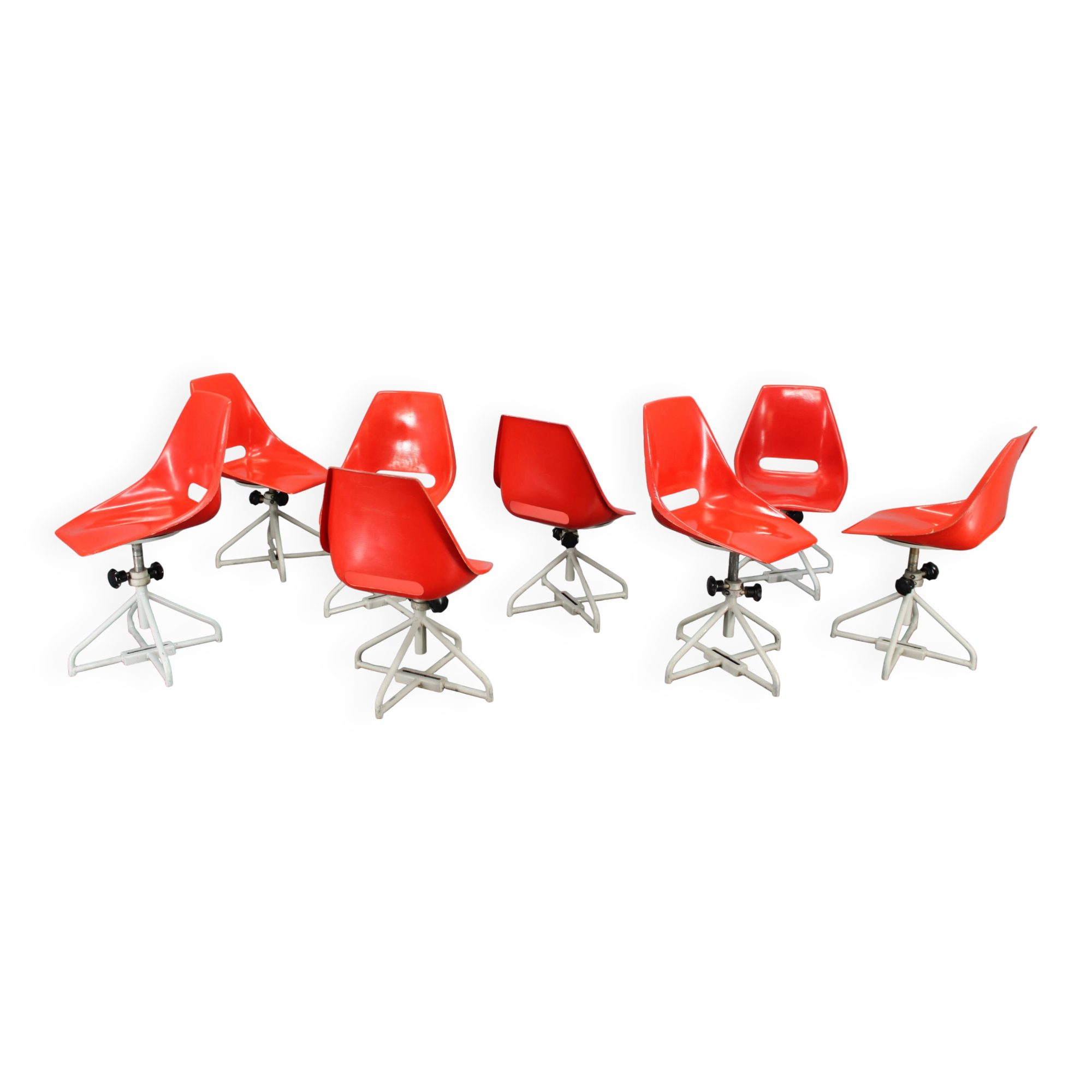 1960s Miroslav Navratil Set of Eight Fiberglass Chairs for Vertex, Czechosl