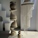 Small side table in white, grey, beige petrified wood H28 D18 - 3330