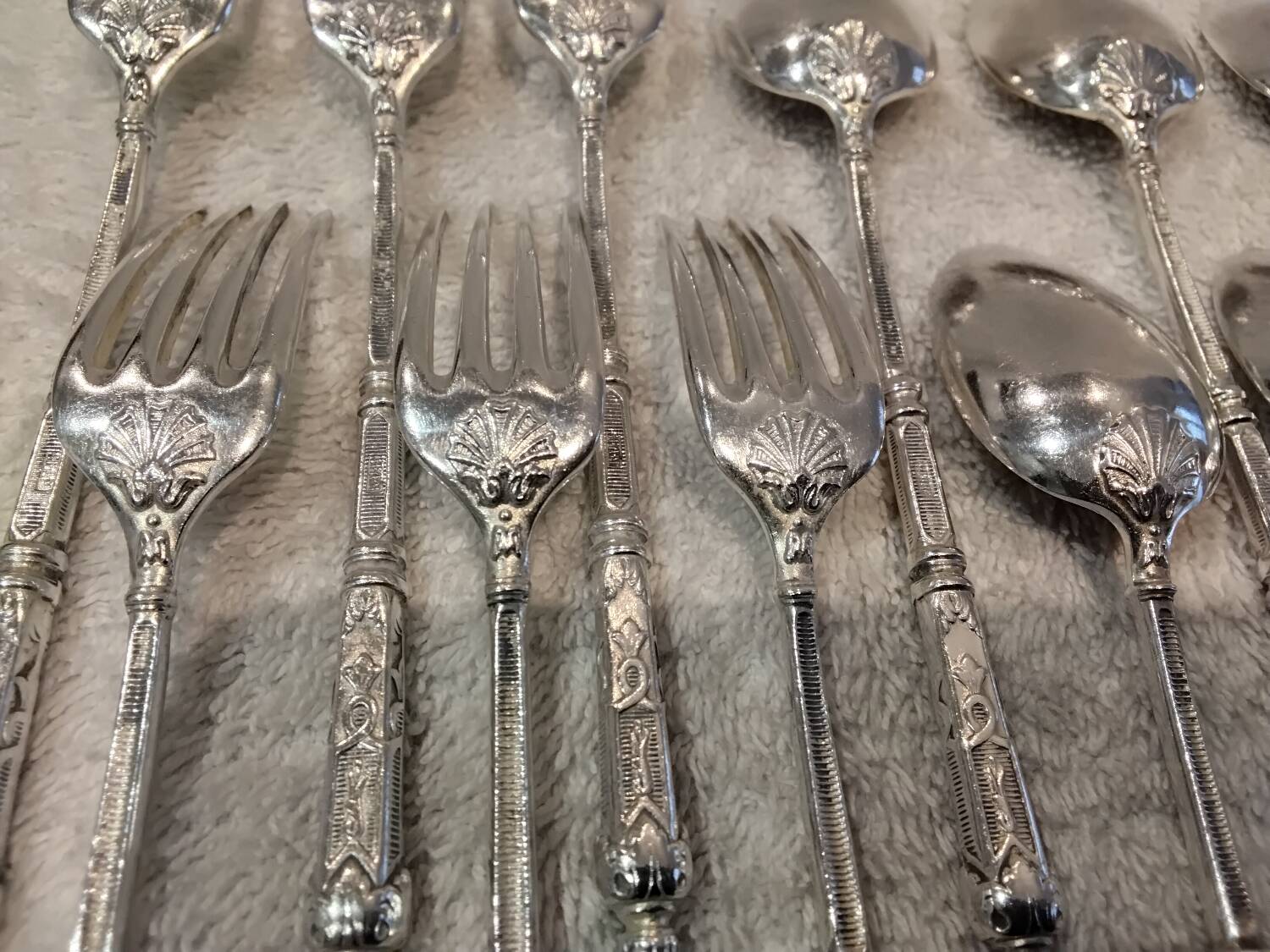 6 lunch forks 6 coffee spoons silver plated metal goldsmith SFAM Russian