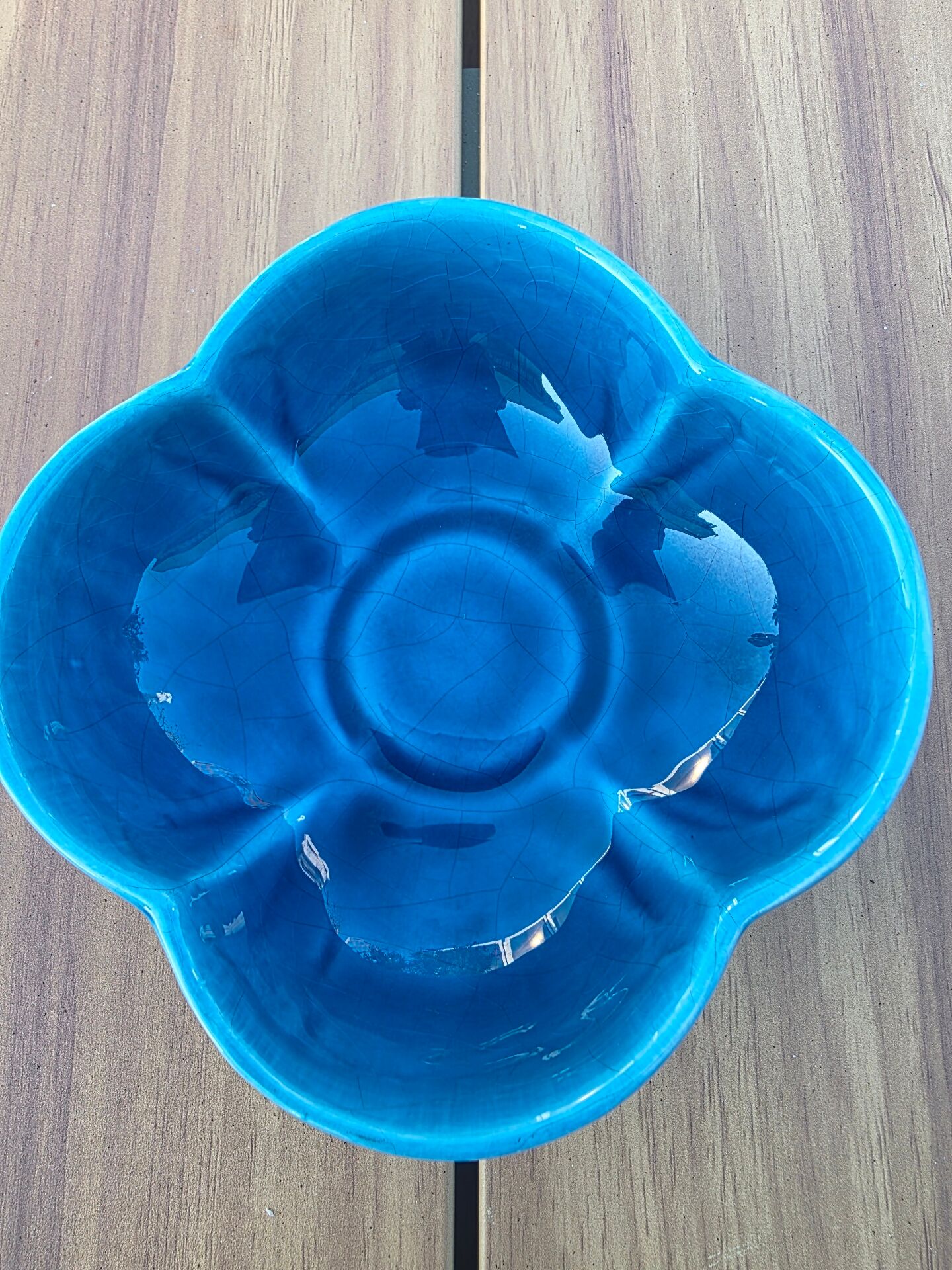 Turquoise crackled earthenware pocket bowl from Charolles