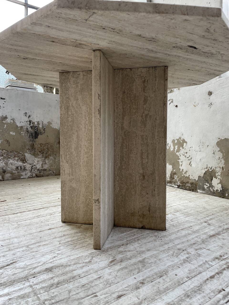 Octagonal travertine coffee table