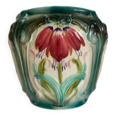 Grand cache-pot ancien en barbotine art nouveau