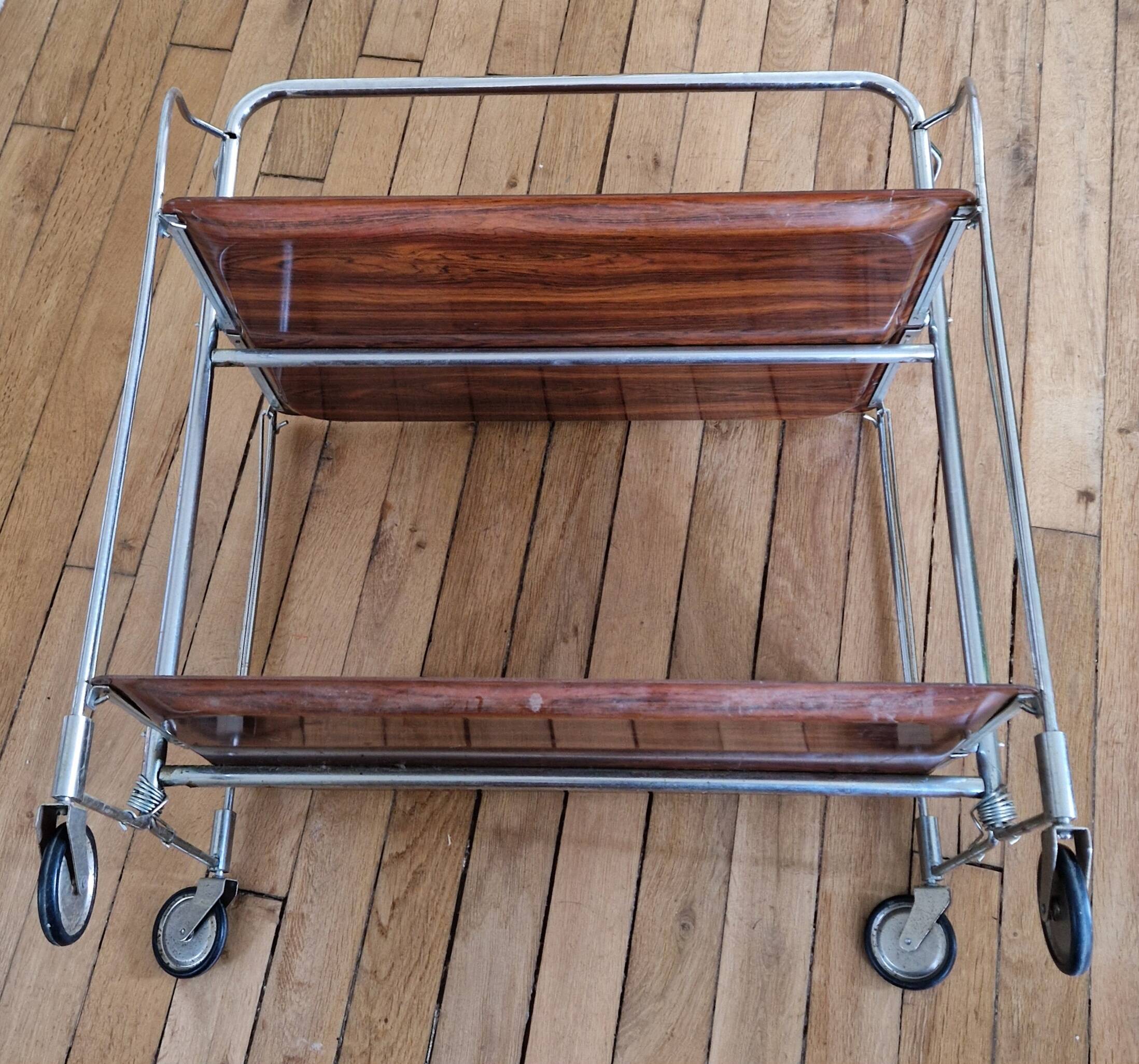 Desserte roulante pliante vintage années 70