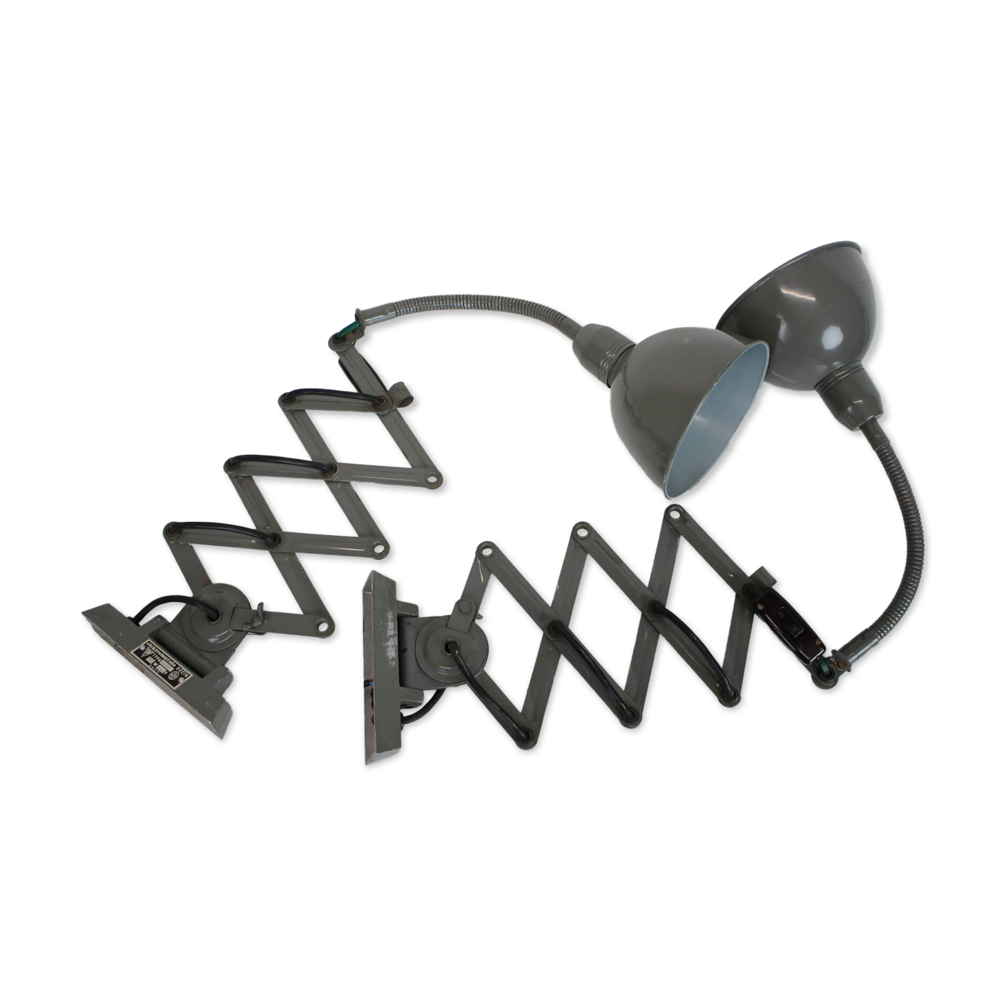 Set of Two Adjustable Industrial Wall Lamps, 1950's, Czechoslovakia