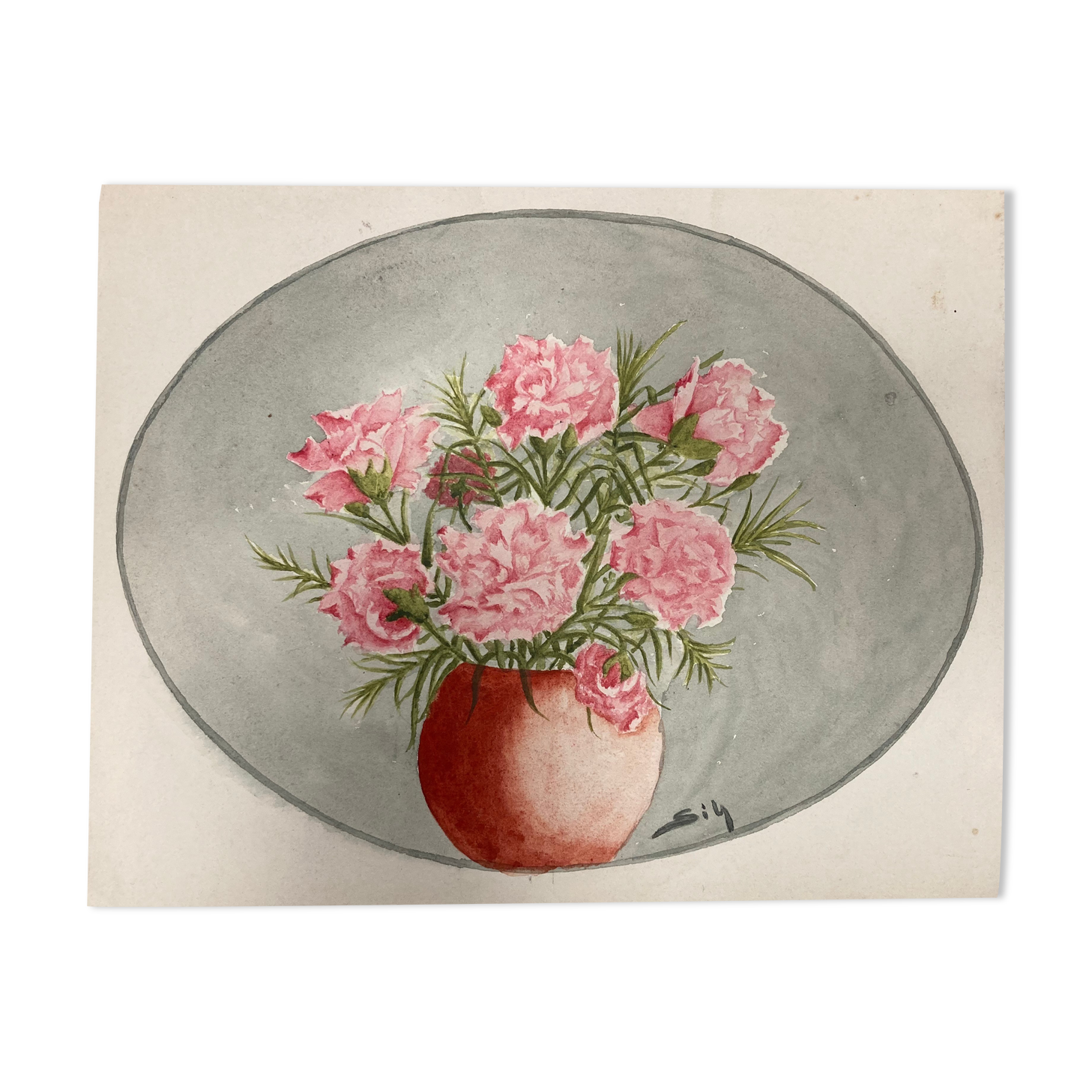 Watercolor with vintage carnations