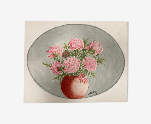 Aquarelle aux oeillets vintage