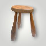 Ancien tabouret tripode en bois massif – pieds façon quilles