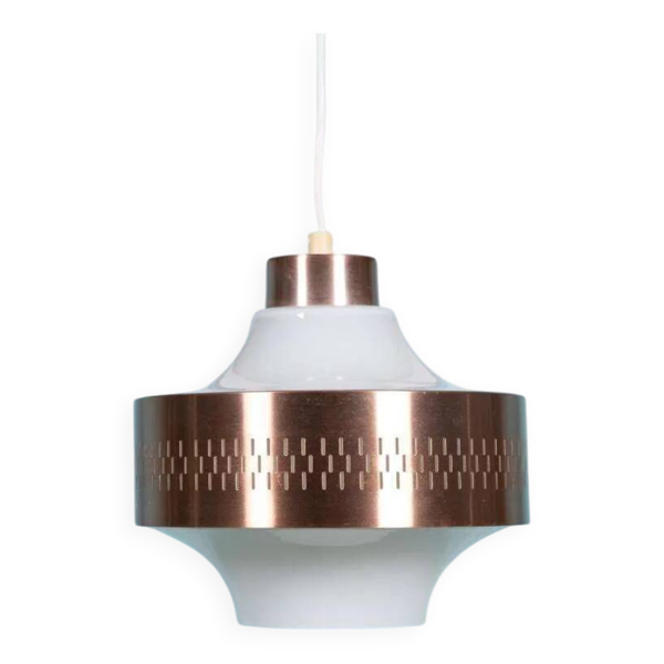 Vintage lampe suspendue suédoise en opaline cuivre, suspension minimaliste