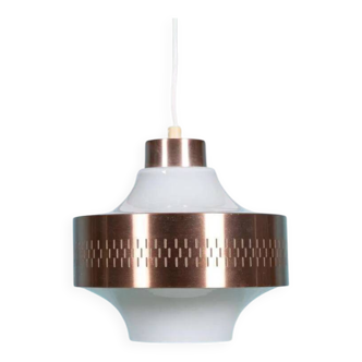 Vintage Swedish pendant lamp in copper opaline, minimalist suspension.