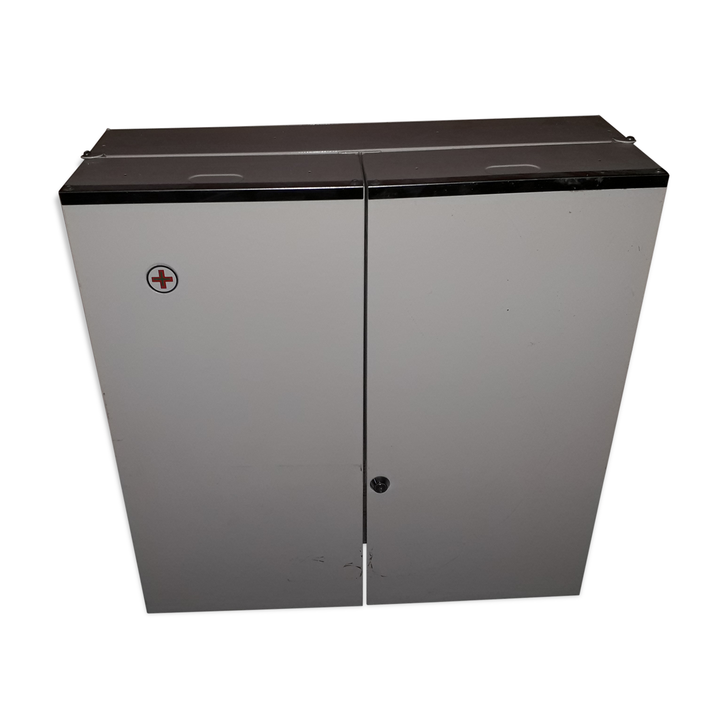 White lacquered metal medicine cabinet