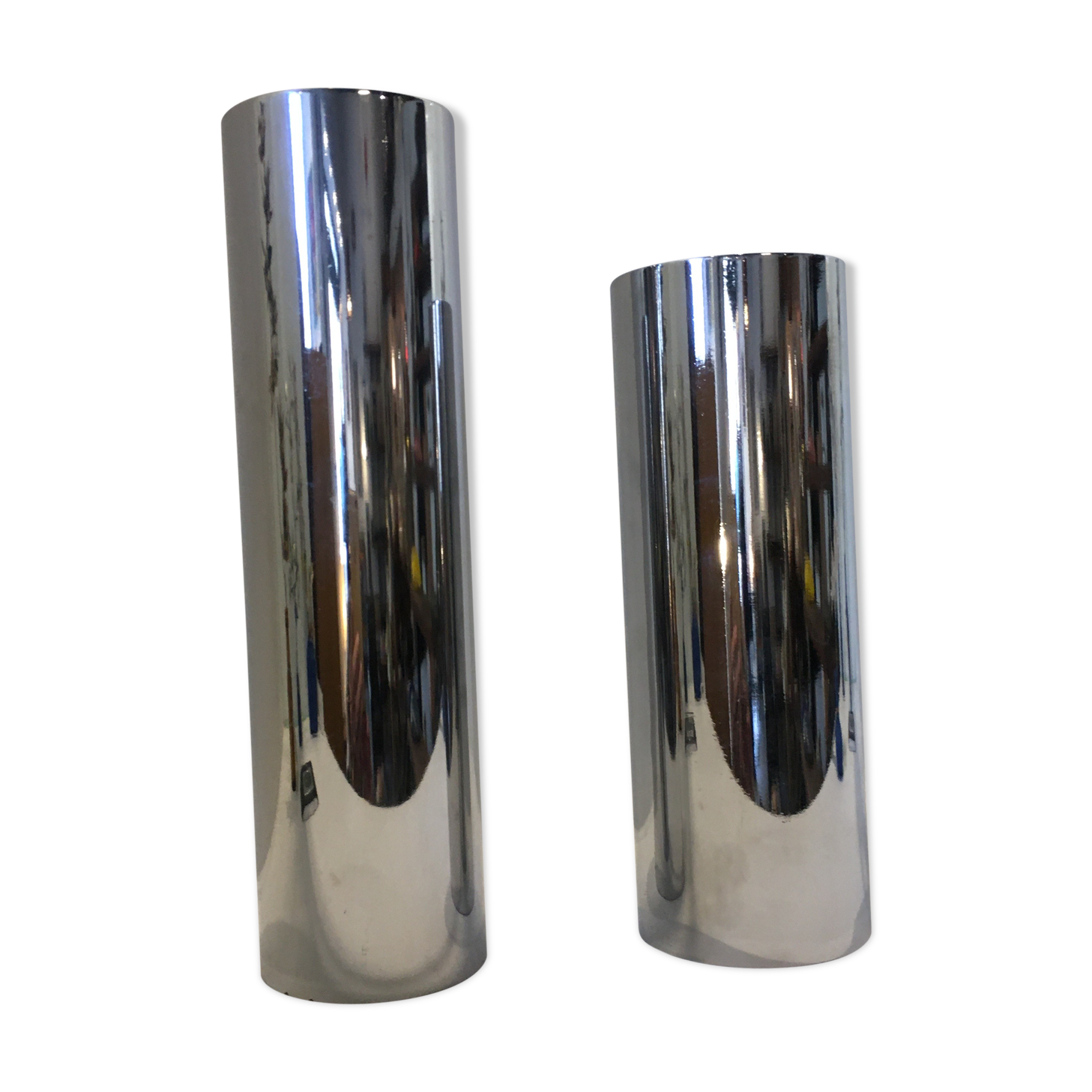 Pair of silver metal tube vases