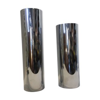 Pair of silver metal tube vases