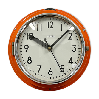 Vintage Orange Citizen Navy Wall Clock, 1970s